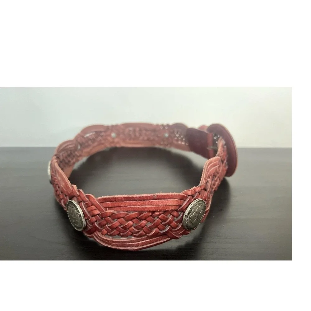 Vtg 90s Echo Woven Braided Leather Belt Concho Boho Chic Italian Wide Medium 37